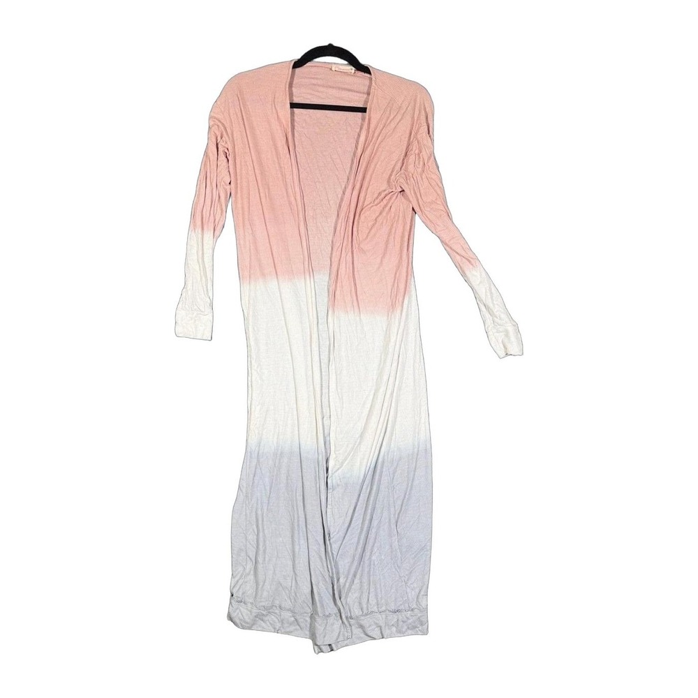 Maronie Pink White Blue Ombre Ribbed Maxi Duster Cardigan Small Made in USA NWOT
